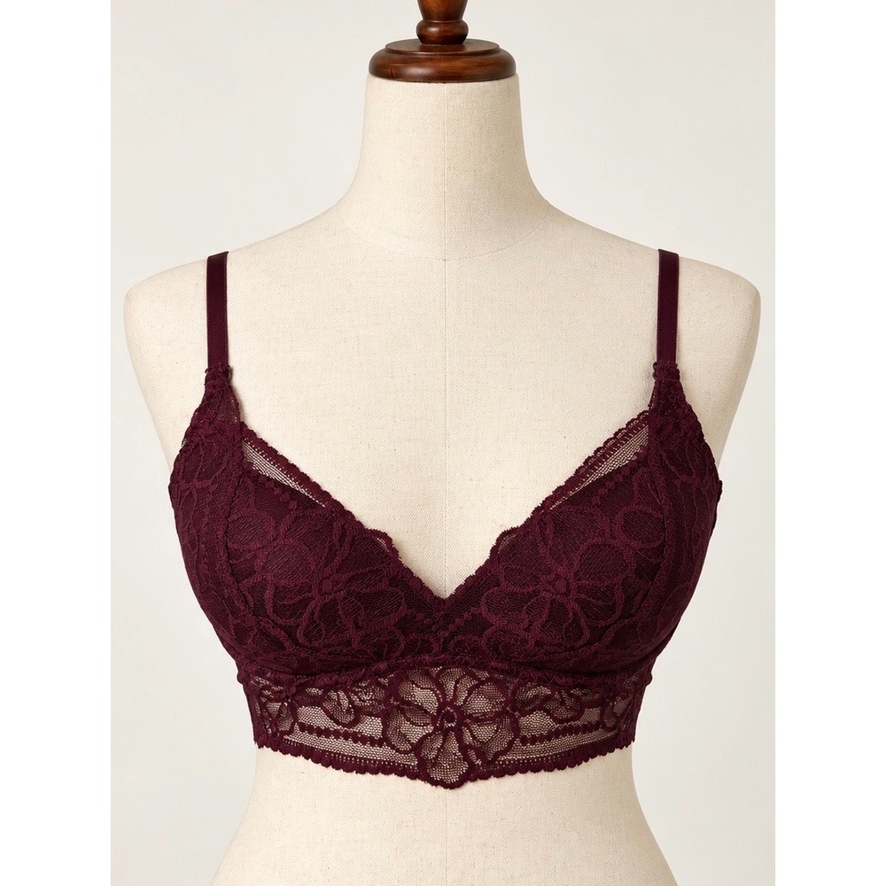 Victoria's Secret PINK Lace Bralette Burgundy Floral Longline M